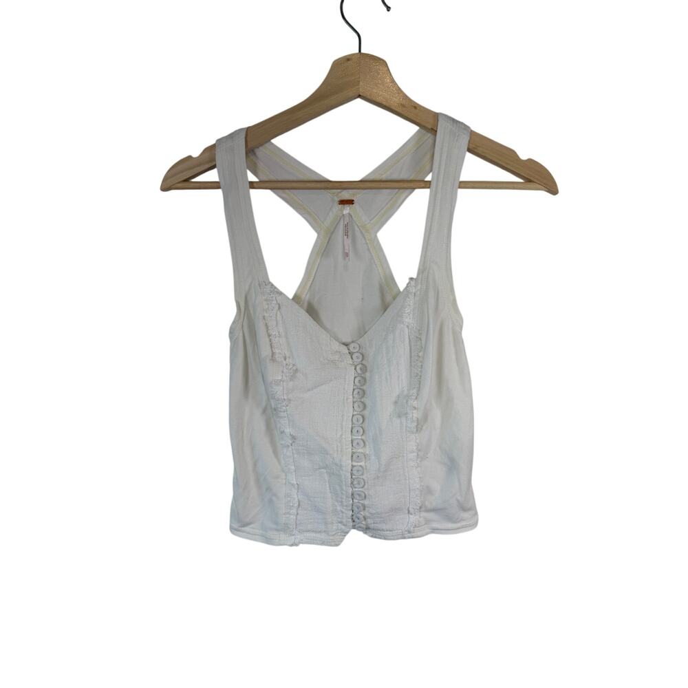 Free People Amelia Corset Tank Top White Open Cross Back Ruffle Smocked XS